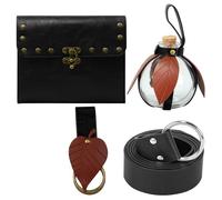 Renaissance Belt Pouch For Women Medieval Steampunk Leather Coin Purse With Adjustable Strap Skirt Hanger Costume Accessories For Festival LARP, 2 Bottle-Black, Medieval