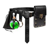 Renaissance Belt Pouch Purse Festival Potion Bottle Strap Holder Set Casual Medieval Ren Faire Costume Halloween Accessories, Black, 49 inches x 7.1 inches x 4.1 inches, Renaissance Belt Pouch Potion