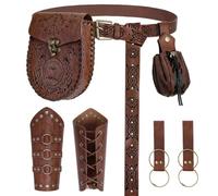 Renaissance Belt Pouch Waist Bag Set - Medieval Viking Pirate Coin Purse Skirt Hike for LARP Halloween Cosplay Accessories, Brown-HW, Renaissance Medieval Viking Pirate Style