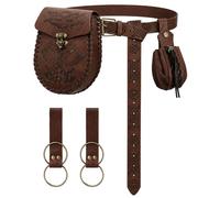 Renaissance Belt Pouch Waist Bag Set - Medieval Viking Pirate Coin Purse Skirt Hike for LARP Halloween Cosplay Accessories, Brown-D, Renaissance Medieval Viking Pirate Style