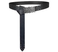 Renaissance Belt Retro Embossed Viking Renaissance Buckle Belt Knight Leather Medieval Waistband Decorations(Black-Style A)