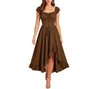 Renaissance Corset Dress for Women Off Shoulder Flowy Sleeveless Halloween Gothic Dresses Vintage Medieval Chemise Dresses High Low Ruffle Hem Lace-up Renaissance Costume Fancy Dress for Cosplay Party