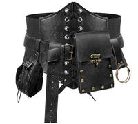 Renaissance Costume Accessories Belt Pouch Waist Bag Phone Holder Coin Purse Skirt Hikes Hook Corset Medieval Festival Sets, Black, L-Waist/32"-43", Disco