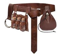 Renaissance Costume Accessory Belt Pouch Coin Purse Potion Bottle Vials Keyring Hook Belt Set Medieval Festival Halloween, Brown, Standard, Medieval