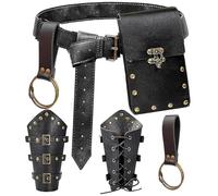Renaissance Costume Belt Pouch Bracers Vial Potion Bottle Leather Keyring Hook LARP Cosplay Retro Ren Faire Festival Dress (Classic-Black)