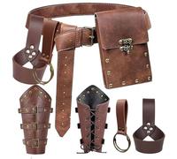 Renaissance Costume Belt Pouch Bracers Vial Potion Bottle Leather Keyring Hook LARP Cosplay Retro Ren Faire Festival Dress (Sword-Brown)