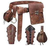Renaissance Costume Belt Pouch Bracers Vial Potion Bottle Leather Keyring Hook LARP Cosplay Retro Ren Faire Festival Dress, Pouch-brown, Standard, Medieval