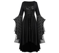 Renaissance Costume For Women Hoodie Dress Halloween Skeleton Bodycon Medieval Cottagecore Elegant High-Low Hem Flare Sleeve Corset Perfect Fancy Events