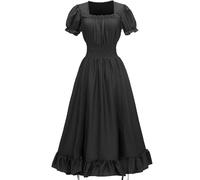 Renaissance Costume for Women - Steampunk Gothic Maxi Dress Ruffle Layered Victorian Chemise Medieval Pirate Peasant Irish Fairy Long Dress Medieval Cottagecore Ladies Smocked Party Fancy Dress