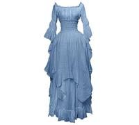 Renaissance Costume for Women Steampunk Gothic Maxi Dress with Ruffle Layered High Low Victorian Dresses Chemise Medieval Pirate Peasant Irish Long Dress Ladies Tea Party Dresses