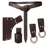 Renaissance Costume Retro Belt Keyring Hook Sword Frog Skirt Hikes Viking Belt Horn Holster Medieval Festival Accessories (Brown)