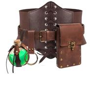 Renaissance Costume Sets Corset Waistband Belt Pouch Purse Magic Potion Bottle Skirt Hike Steampunk Medieval Halloween, 3bottle-Brown, L/Waist 32"-43"