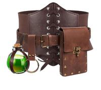 Renaissance Costume Sets Corset Waistband Belt Pouch Purse Skirt Hike Steampunk Medieval Halloween Accessories (Light-Brown, S/Waist 25.6"-34")