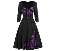 Renaissance Costume Women Halloween Dress Long Sleeve Victorian Elastic Waist Gothic Punk Off the Shoulder Maxi Pirate Costumes Vampire Medieval Dresses Dress, Purple, 4XL