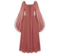 Renaissance Costume Women Halloween Medieval Witch Dress Brick Red S