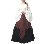 Renaissance Costume Women Medieval Peasant Dress for Women Trumpet Sleeve Victorian Faire Shirt and Skirt Gothic Vintage Gown Costumes Witch Cosplay Carnival Halloween Fancy (Coffee, XXL)