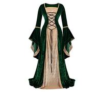 Renaissance Costume Women Medieval Velvet Dress Irish Vintage Victorian Faire Costumes Party Halloween Green 2XL
