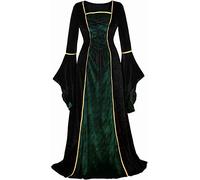 Renaissance Costume Women Medieval Velvet Dress Irish Vintage Victorian Faire Costumes Party Halloween Green Black 2XL