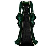 Renaissance Costume Women Medieval Velvet Dress Irish Vintage Victorian Faire Witch Costumes Party Halloween Green Black 2XL