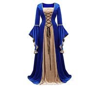 Renaissance Costume Women Medieval Velvet Dress Irish Vintage Victorian Faire Witch Costumes Party Halloween Blue XS