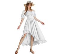 Renaissance Costume Women Milkmaid Corset Western Fairy Cottage Core Ren Faire Victorian Dress Off the Shoulder High Low Vintage Peasant Medieval Chemise Dresses(White,M)