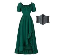 Renaissance Costume Women Milkmaid Corset Western Fairy Cottage Core Ren Faire Victorian Dress Off The Shoulder High Low Vintage Peasant Medieval Chemise Dresses(Green,XXL)