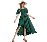 Renaissance Costume Women Milkmaid Corset Western Fairy Cottage Core Ren Faire Victorian Dress Off the Shoulder High Low Vintage Peasant Medieval Chemise Dresses(Green,L)