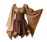 Renaissance Costume Women Steampunk Gothics Ball Gown Off-Shoulder Western Maxi Nightdress with Flare Sleeve & Train, Princess Bride Formal Evening Gown 90s Victorian Halloween Costumes