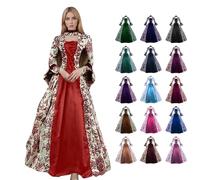 Renaissance Costume Women, Womens Medieval Rococo Dress 18th Century Gothic Victorian Dresses Ladies Elegant Masquerade Ball Gowns Halloween Queen Vampire Cosplay Costume Wine XXL
