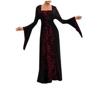 Renaissance Costumes for Women Halloween Off the Shoulder Long Sleeve Witch Vampire Dress Costume Victorian Party Cosplay Maxi Adult Gothic Punk Pirate Dress, Red, XXL