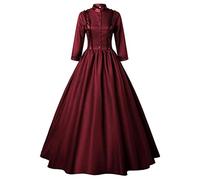 Renaissance Costumes for Women Halloween Pirate Peasant Long Sleeve Costume Vintage Gothic Cosplay Party Maxi Wedding Dress Ladies Dresses Vampire Lolita Dress, Red, L