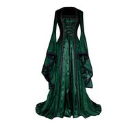 Renaissance Dress for Women Medieval Vintage Trumpet Sleeve Princess Dresses Victorian Steampunk Elegant Queen Dress Bandage Halloween Vampire Cosplay Costumes Evening Gowns Green