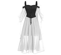 Renaissance Dress for Women, Plus Size Clothing for Women Witch Costume Corset Long Flare Sleeve Dress Victorian Renaissance Hooded Gothic Long Midi Dresses UK Sleeve
