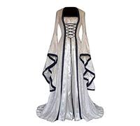 Renaissance Dress Medieval Victorian Dress Women Renaissance Court Regency Maxi Dress Halloween Costumes with Trumpet Sleeves Retro Party Cocktail Fancy Dress Gothic Steampunk Dress White