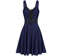 Renaissance Dress Women Halloween Pirate Peasant Sleeveless Historical Retro Off the Shoulder Gothic Punk Midi Adult Costume Victorian Ladies Dresses Vampire Outfit Dress, Dark Blue, XL