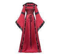 Renaissance Dress Women Hooded Witch Costumes Regency Dresses Flare Sleeve Corset Victorian Dress Ladies Evening Party Prom Vintage Witch Dresses for Carnival Halloween Party