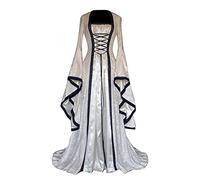 Renaissance Dress Women Medieval Costume Dresses Cold Shoulder Flutter Sleeve Medieval Vampire Costumes Ladies Evening Party Prom Steampunk Clothes for Carnival Halloween Party