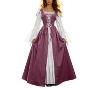 Renaissance Dress Women,Medieval Costume Women Victorian Dresses Bell Sleeve Witch Dresses Square Neck Lace Up Peasant Dress Tavern Wench Costume for Carnival Halloween Cosplay Party