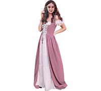 renaissance dress women medieval dress halloween costume for women(Pink Short-sleeve,S/M)