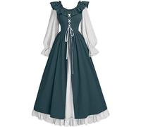 Renaissance Dress Women UK,1950s Lace Medieval Dress,Victorian Cottagecore Pinafore Dress,Retro Regency Dresses,Gothic Halloween Costumes,Cospaly Outfits Ball Gown Ruffle Maxi Corset Dress