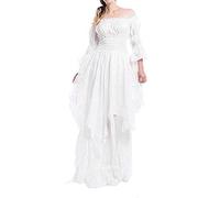 Renaissance Dress Women Victorian Witch Gothic Plus Size Dresses Lace Up Irregular Hem Chiffon Vampire Costume Women Plus Size Floor-Length Bell Vintage Elegant A-Line Dresses Victorian Event White