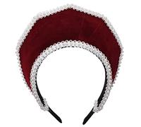 Renaissance Elizabethan Tudor Queen Royal Coronet Hooded Hat for Women Anne Boleyn Headband Victorian Headpiece (Wine Red)