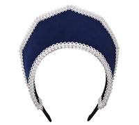 Renaissance Elizabethan Tudor Queen Royal Coronet Hooded Hat for Women Anne Boleyn Headband Victorian Headpiece (Dark Blue)