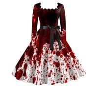 Renaissance Evening Dress, Ball Dress with Bloody Print Adults Classic Vampiress Fancy Costume Women's Scary Bloody Zombie Bride Costume Wicked Witch Adult Women Casual Party |