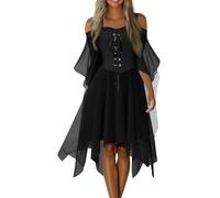 Renaissance Gothic Dress for Women Plus Size Halloween Costume Off Shoulder Lace Butterfly Sleeve Medieval Steampunk Dresses,Witches Dresses for Women Halloween Sexy Witch Outfits Skeleton,u413k