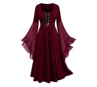 Renaissance Halloween Costume for Women Trumpet Sleeves Medieval Dress Carnival Themed Party Dress up Gothic Maxi Dresses Red Plus Size 14 16 18 20 22 24