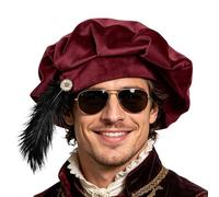 Renaissance Hat,62cm Feathered Tudor Costume Beret - Elizabethan Medieval Headpiece,for Masquerade Ball Holiday Party Stage Show
