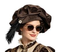 Renaissance Hat Feathered - Elizabethan Medieval Headpiece, 24.41 Inch Radial Geometric Mass Displacement System, Integrated Plumage Ornament Safety Fixation Component, Opaque High-Density Rigid Surfa
