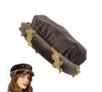 Renaissance Hat- Medieval Headdress, Vintage Gold Trim Cosplay Costume, Medieval Roll Brim Headpiece | 14th-century Cosplay Costume | For Halloween Holiday Party Stage Show Masquerade Balls