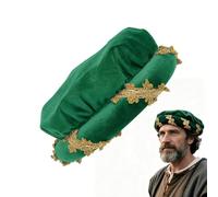 Renaissance Hat - Soft Velvet Vintage Gold Trim Medieval Roll Brim Costume Headpiece, Padded 14th Century Cosplay Hat For Halloween Party Stage Show Masquerade Ball